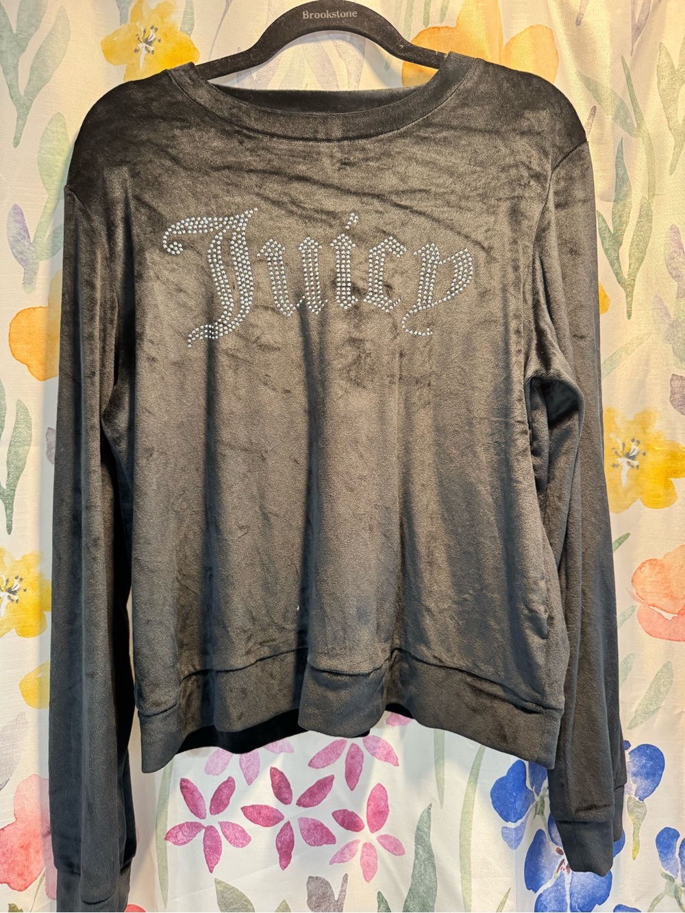 Juicy Couture Black Velour Rhinestone Sleep Long Sleeve